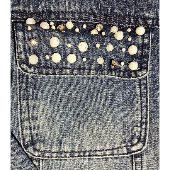 Vintage 80s Denim Trucker Jacket XL Women's Embellished Pearls Western Retro - Picture 4 of 17